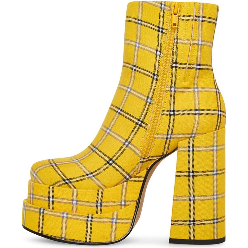 💋RETRO 70s CHIC💋Steve Madden Double Plarform Booties in Yellow & Black Plaid - Picture 8 of 16